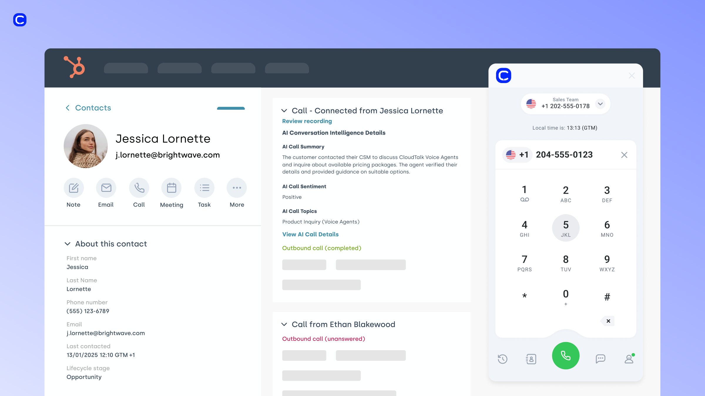 Auto-log calls with AI insights, not just duration.